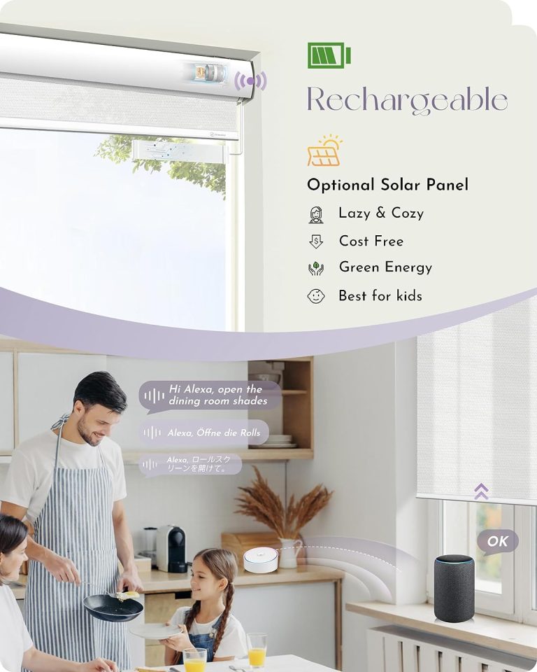 Graywind Motorized Light Filtering Shades Compatible with Alexa Google Rechargeable Remote Control Smart Blinds Automatic Window Shade with Valance for Home Office, Custom Size (Pure White)