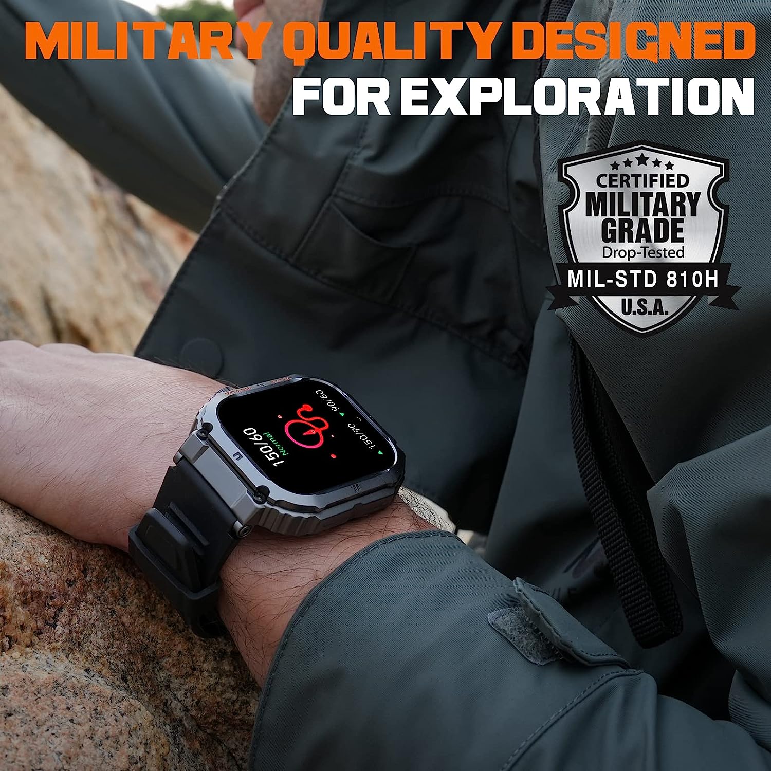 KACLUT Smart Watch,2-inch Utral Large HD Display,100M Waterproof Rugged Military Smartwatch with Bluetooth Call(Answer/Dial Calls) 70 Days Extra Long Battery Life,100+ Sports Modes Fitness Tracker
