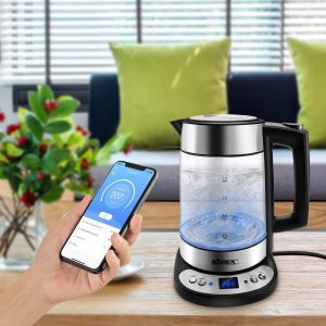 Korex Smart Electric Water Kettle Glass Heater Boiler Suitable for WIFI APP Alexa Google Home Assistant 1.7 L Great for Coffee Tea Milk With Overheat Protection Temperature Control