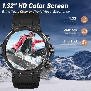 Military Smart Watch for Men Outdoor Waterproof Tactical Smartwatch Bluetooth Dail Calls Speaker 1.3'' HD Touch Screen Fitness Tracker Watch Compatible with iPhone Samsung