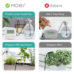 MOES Tuya WiFi Automatic Drip Irrigation Kit, DIY Automatic Watering System for Potted Plants, Remotely Control via APP, Dual Pump Watering Timer, 2.4GHz Only, Voice Control via Alexa Google Home