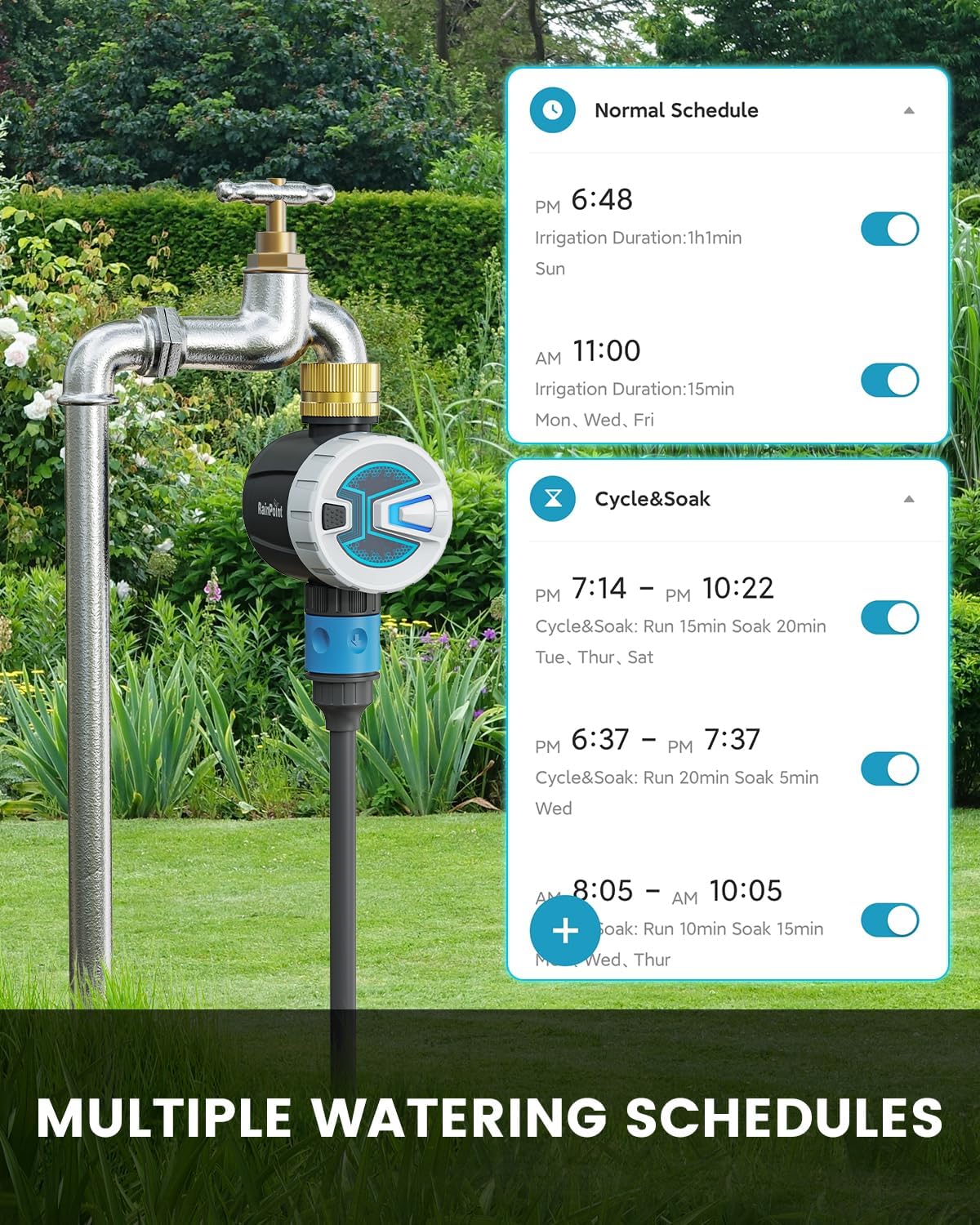 RAINPOINT WiFi Sprinkler Timer Water Timer, Brass Inlet Smart Hose Faucet Timer, Automatic Irrigation System Controller for Yard Watering, APP Control via 2.4Ghz WiFi and Bluetooth (V2, 2023 Release)