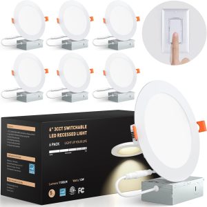 Rollin Light Smart Recessed Lighting 6 Inch - 6 Pack Ultra-Thin Canless LED Recessed RGBCW Color Tunable Lights with Junction Box 13W, 1100LM, 2700K-6500K, CRI80+ Work with Alexa/Google/Siri