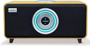 VOIZ Bluetooth Smart Speaker, Built-in Alexa, WiFi and Streaming Capable, Sustainable Bamboo Wood Cabinet, AiRadio, Black, VR-80B