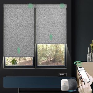 Yoolax Motorized Smart Blind for Window with Remote Control, Automatic Blackout Roller Shade Compatible with Alexa, Kid Safety Rechargeable Battery Blind with Valance(Vinyl-Dark Grey)