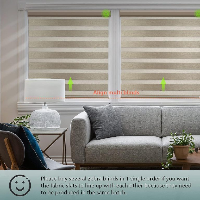 Yoolax Motorized Zebra Shade Work with Alexa, Remote Control Horizontal Blinds Dual Layer Smart Blinds Custom Size, Blackout and Light Filtering Sheer Shading Electric Blinds for Home (Luxury Black)