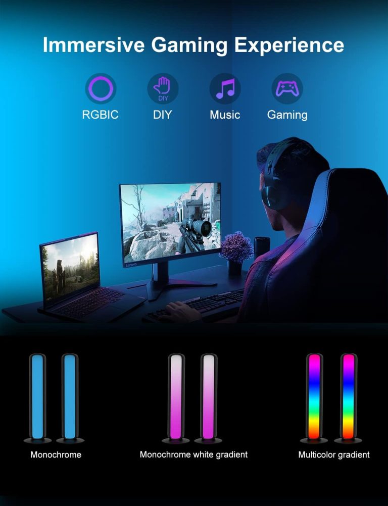 APPECK Smart RGB Light Bars, Gaming Lights with Scene and Music Sync Modes, RGBICW Ambient Lighting Work with Alexa, LED Light Bar for Room, TV, PC