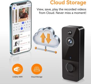 EKEN Smart Video Doorbell Camera Wireless with Chime Ringer, Smart AI Human Detection, 2.4G WiFi, 2-Way Audio, HD Live Image, Night Vision, Cloud Storage, Battery Powered, Indoor/Outdoor Surveillance