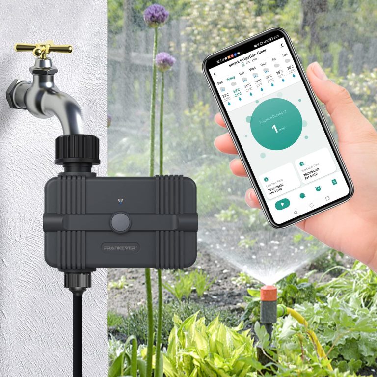 FRANKEVER WiFi Sprinkler Water Timer, Upgraded Rain Delay Function Compatible with Alexa and Google Assistant, Sprinkler Irrigation Timer Outdoor Automatic for Lawn Garden No hub Needed