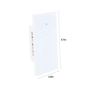 KKC Tempered Glass WiFi Light Switch, 2 Gang Smart Light Switch No Neutral Wire Required, Touch Wall Smart Switch, for US Standard Compatible with Alexa Smart Life Tuya App (Two Way, White)