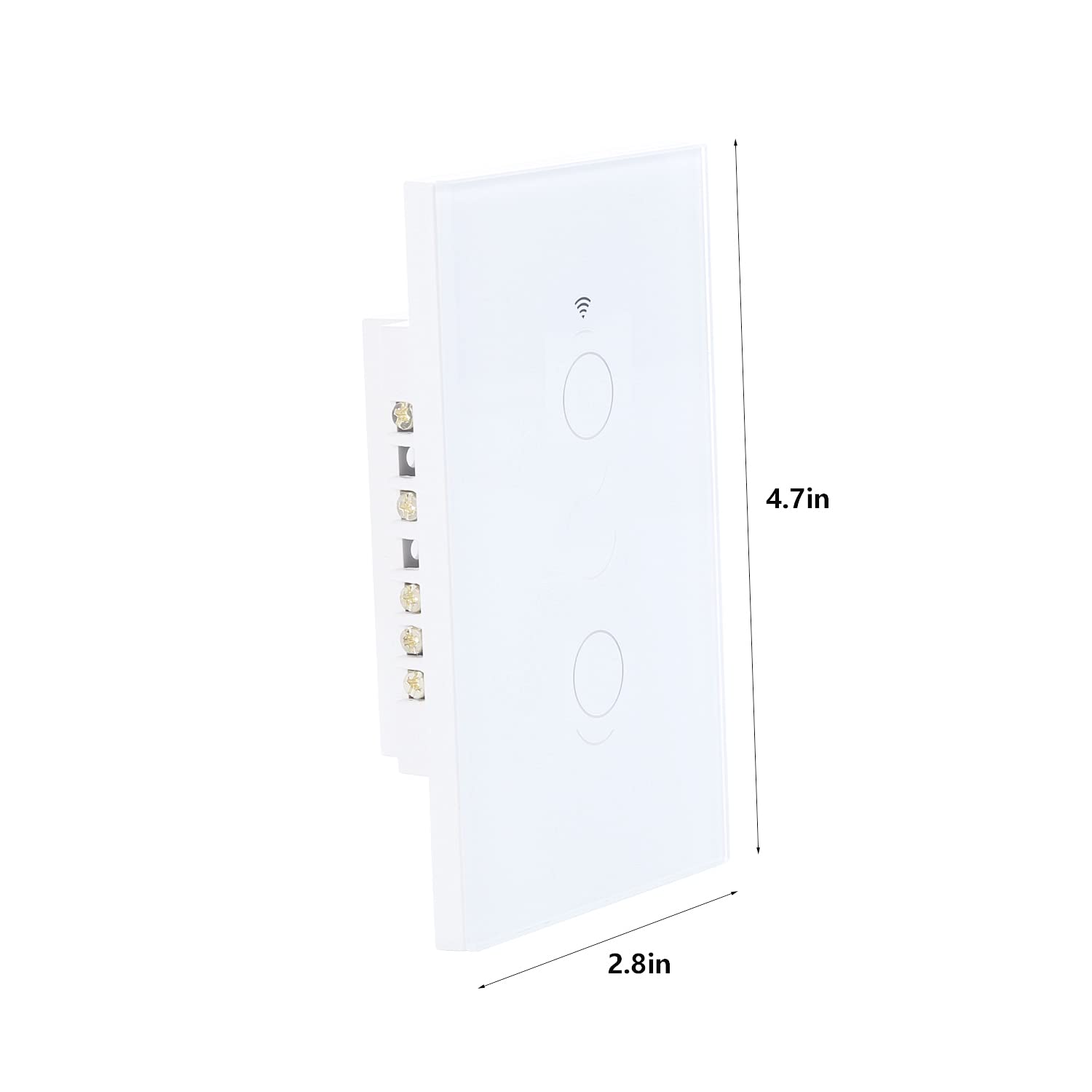 KKC Tempered Glass WiFi Light Switch, 2 Gang Smart Light Switch No Neutral Wire Required, Touch Wall Smart Switch, for US Standard Compatible with Alexa Smart Life Tuya App (Two Way, White)