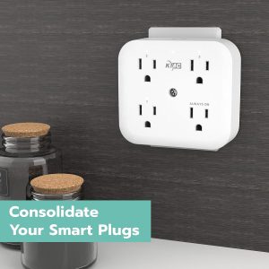 KMC Smart Tap Mini 2-Pack, 4-Outlet Wall Mounted Multiple Smart Plug Adapter, 3 Independently Controlled Wi-Fi Smart Outlets, Compatible with Alexa & Google Assistant, No Hub Required