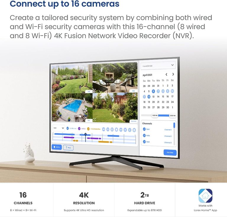 Lorex Fusion 4K Security Camera System with 2TB NVR – 16 Channel PoE Wired Home Security System with 3 Bullet IP Cameras – Active Deterrence, Smart Motion Detection, Color Night Vision (White)