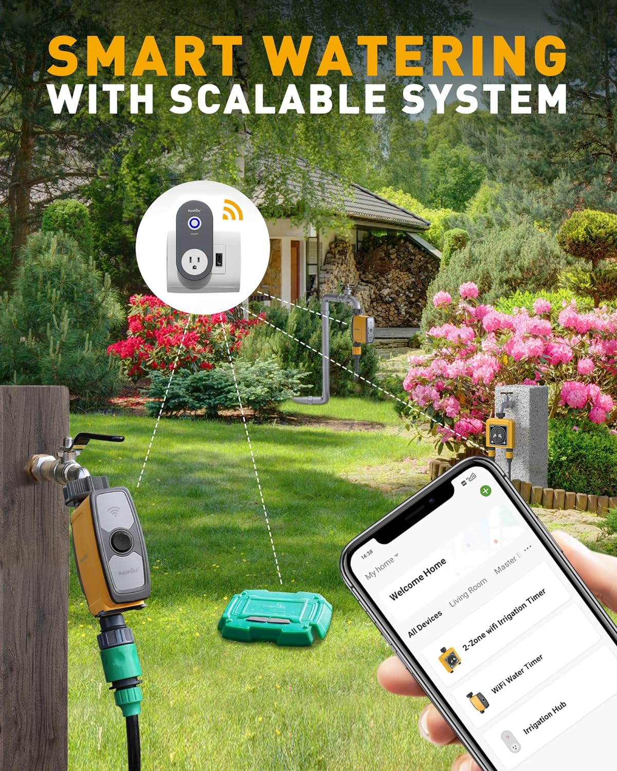 RAINPOINT WiFi Water Timer Brass Inlet, Smart Sprinkler Timer Hose Timer WiFi Irrigation Controller, Wireless Watering System Valve, APP & Voice Control, Weather-Based Automatic Rain Delay