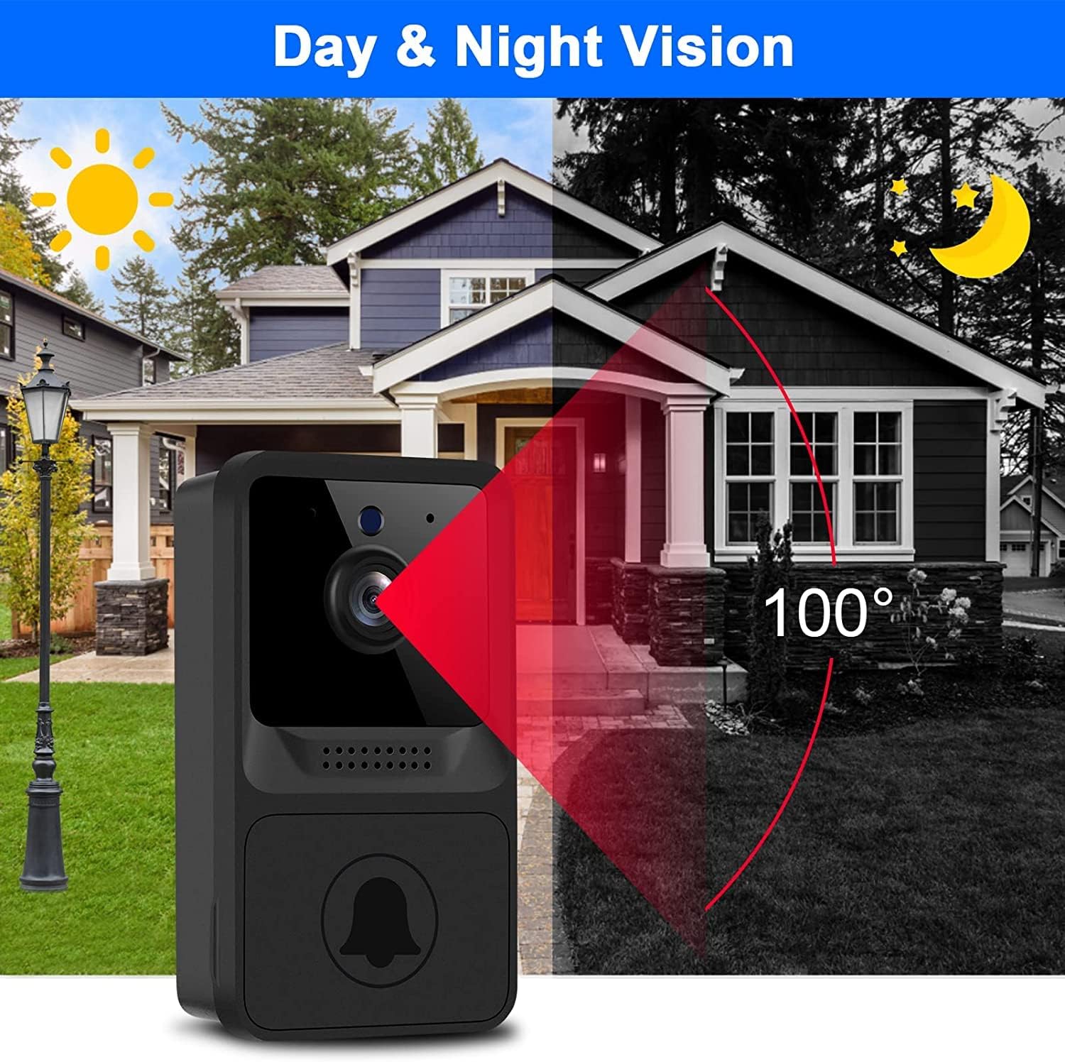 Smart Doorbell Wireless Doorbell Camera 2.5G WiFi Video Doorbell with Chime,Home Security Camera Doorbell ，Free Cloud Storage Rechargeable Battery Real-time Alerts Night Vision