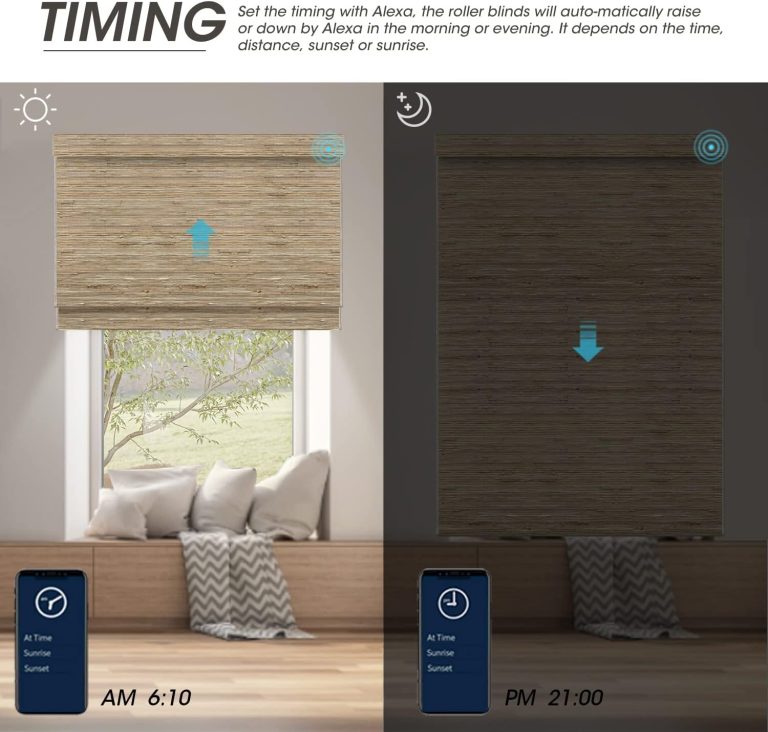 SmartWings Natural Woven Wood Roman Shades Work with Alexa SmartThings Google, Smart Motorized Window Blinds Bamboo Roman Shades, Rechargeable Cordless Remote Control, Customized, Fabric Sample