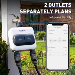 Two Outlets Water Timer, 2.4GHz Wi-Fi Controlled, Smart Irrigation System with LCD Display Hub