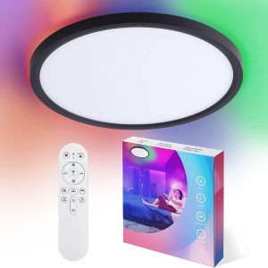 VocgoUU 16 Inch Smart Ceiling Light RGB Work with Alexa, Remote Control, WiFi and Tuya App - Color Changing Low Profile Dimmable LED Flush Mount Light Fixture for Bedroom, Living Room, White