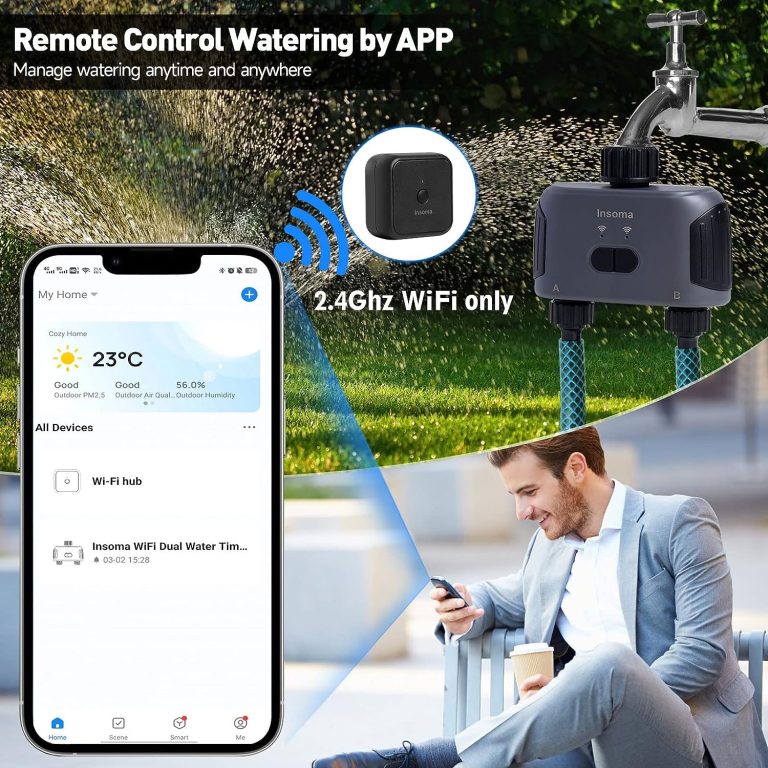 WiFi Sprinkler Timer, Insoma Smart Water Timer for Garden Hose, Automatic Irrigation System with WiFi Hub, Up to 20 Watering Plans, APP Control, Work with Alexa and Google Assistant, 2 Outlets