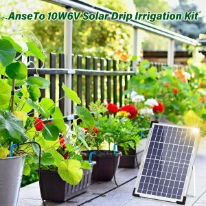 AnseTo Solar Irrigation System 10W for Automatic Plants Watering,2023 Latest Model Drip Irrigation Kit for Garden Drip Irrigation System,Supported Irrigation System Kit for Plant Bed,Green House