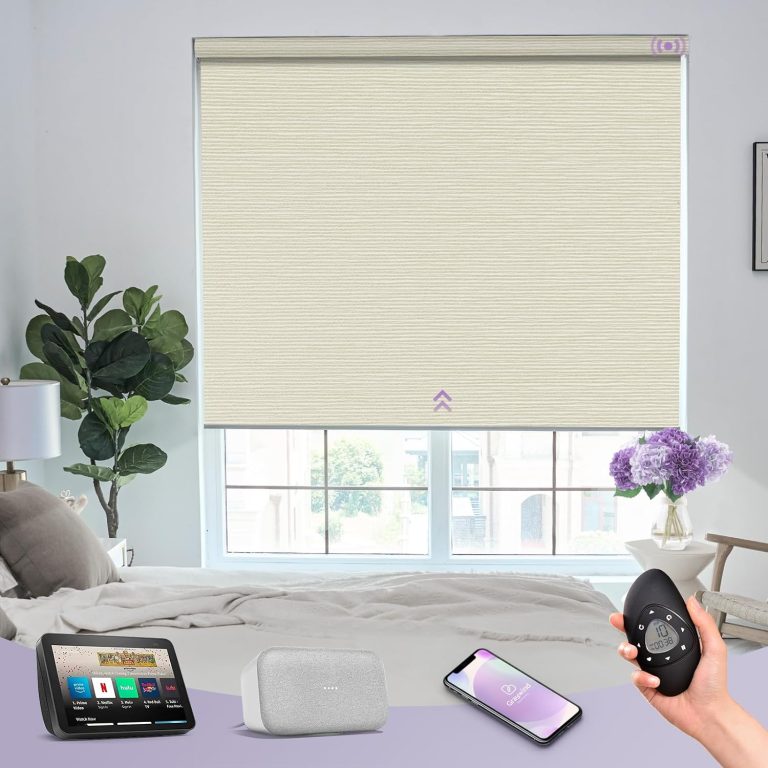 Graywind Motorized Roller Shades 100% Blackout Free Stop Window Shades Cordless Wireless Remote Control Window Roller Blinds with Valance for Smart Home and Office, Customized Size, Linen Beige