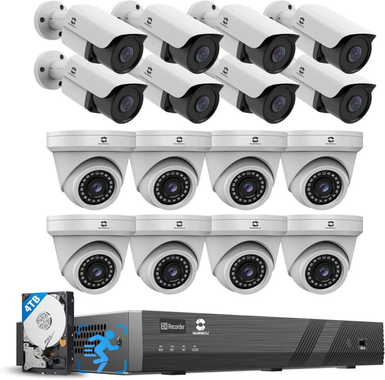GWSECU 16 Camera Security System Commercial, (16) 5MP Wired PoE Cameras Outdoor/Indoor Built-in Mic, 2.8mm Lens, AI Human Detection,100ft IR Night Vision, 4K 16 Channel NVR with 4TB HDD, G51616P4M01