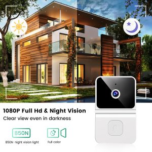 JanQee Smart Wireless Video Doorbell Camera with Chime, 1080P HD Live Image WiFi Remote Video Doorbell, 2-Way Audio Night Vision Wide Angle Visual Door Bell for Home Apartment Office