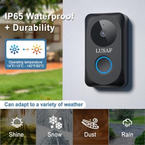 LUSAF Doorbell Camera Wireless,Smart WiFi Video Doorbell with Chime,IP65, Night Vision,2.4G WiFi Compatible，Indoor Chime Include，Battery-Powered Smart WiFi Doorbell for Home Security