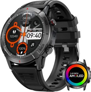 Military Smart Watch for Men 1.43" AMOLED Always-on Display Rugged Smart Watch with Call Fitness Tracker Watch with Heart Rate Sleep Monitor Outdoor Tactical Pedometer Smartwatch for iPhone Android