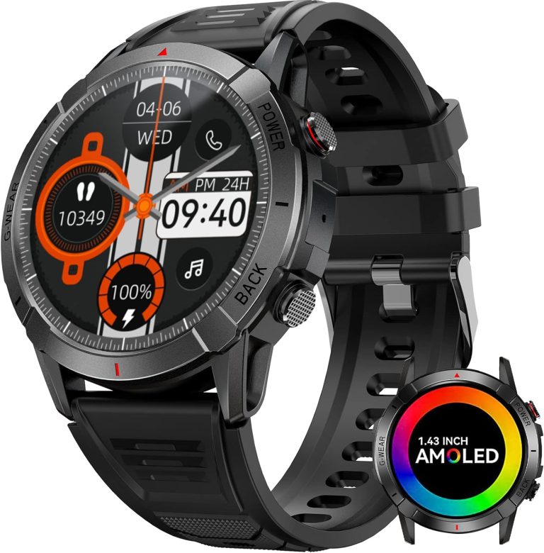 Military Smart Watch for Men 1.43″ AMOLED Always-on Display Rugged Smart Watch with Call Fitness Tracker Watch with Heart Rate Sleep Monitor Outdoor Tactical Pedometer Smartwatch for iPhone Android