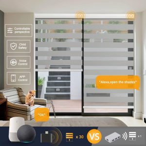MUSCLEAREA Motorized Blinds Smart Zebra Shades with Remote Control Dual Layer Horizontal Automatic Blinds Sheer Electric Shades Light Filtering for Windows Compatible with Google Alexa White 34"Wx72 H