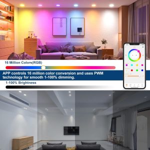 SikSog Smart Recessed Lighting 6 Inch Color Changing 16W LED Downlight,1350 Lumen Recessed Ceiling Light Compatible with Alexa,RGB & Cool White 5000K Dimmable by Bluetooth Control -12Pack