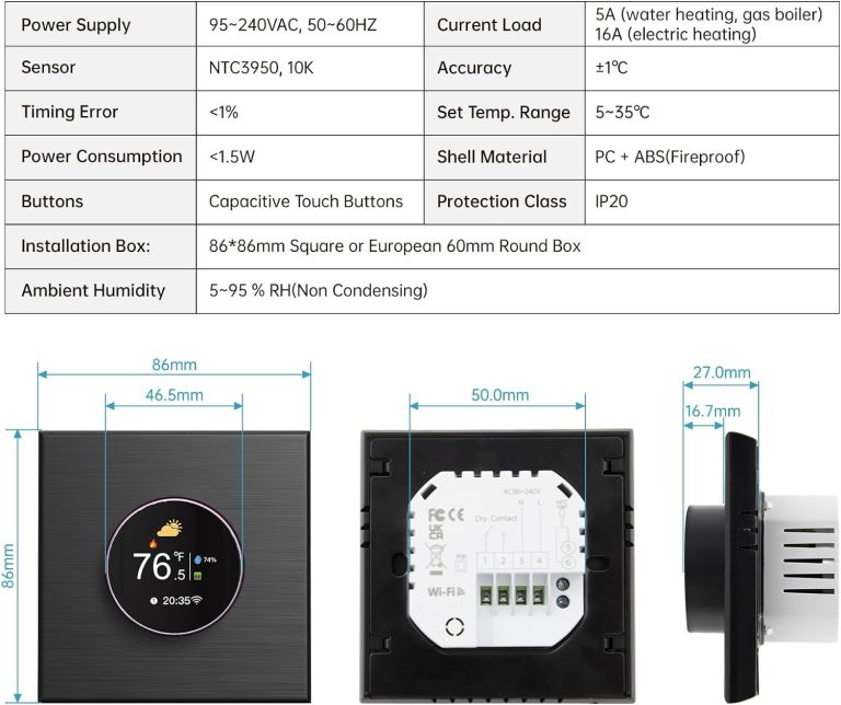 Smart Thermostat for Home, 7 Day Programmable Thermostat, The Wi-Fi Thermostat Intelligent Remote Temperature Control, DIY Install, Digital Thermostat Compatible with Alexa and Google Assistant