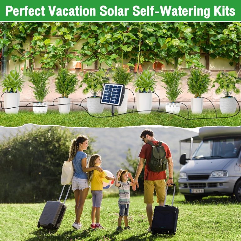 Solar Automatic Drip Irrigation Kit System, YaNovate Saved Water Solar Auto Watering Gardening System for Potted Plants with Auto-alarm, Weatherproof Solar Panel & 6 Timer Modes for Indoor Outdoor Green House, Garden