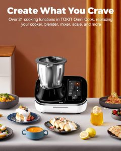 TOKIT Omni Cook Robot, All-in-1 Multi-Cooker, 95°F~356℉ CookingIoT Temperature Control Chip, 7" Touchscreen w/ 3000+ Built-in Guided Recipes, Slow Cooker, Chopper, Steamer, Juicer, Blender, Boil, Sous-Vide, Knead, Weigh, 2.2L(2.3QT), Black