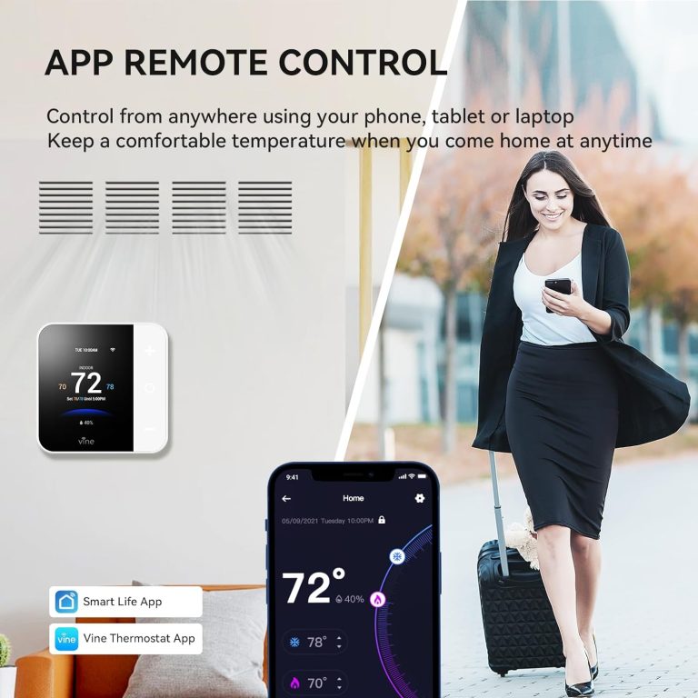 vine Thermostat for Home with Touchscreen Color Display, WiFi Smart Thermostat Compatible with Alexa and Google Assistant, 7day/8period Programmable, Energy Saving, C-Wire Required