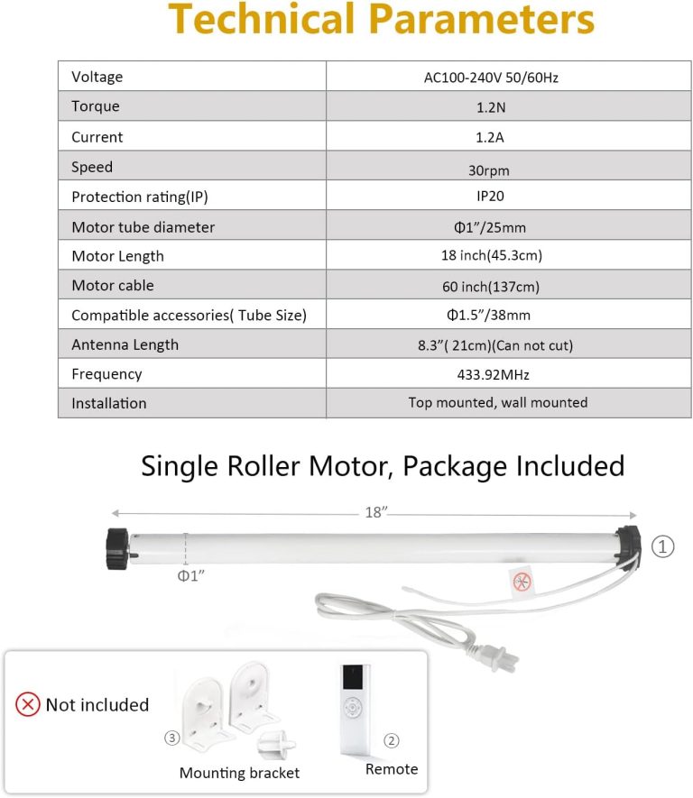 Blinds Motor – Smart Life/WiFi Roller Shade Motor for Motorized Roller Blinds, Remote Control, Alexa Compatible – Ideal for Windows Shade, Zebra & Roman Blinds – 38 mm Tube (1.5 inch)