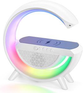 Delxo Bluetooth Speakers with LED Night Lights,BT 5.0 Portable Wireless Bluetooth Speaker with Wireless Phone Charger, AM FM Radio Speaker Atmosphere Lamp Bedroom Decor,Dual TWS Pairing,Gift