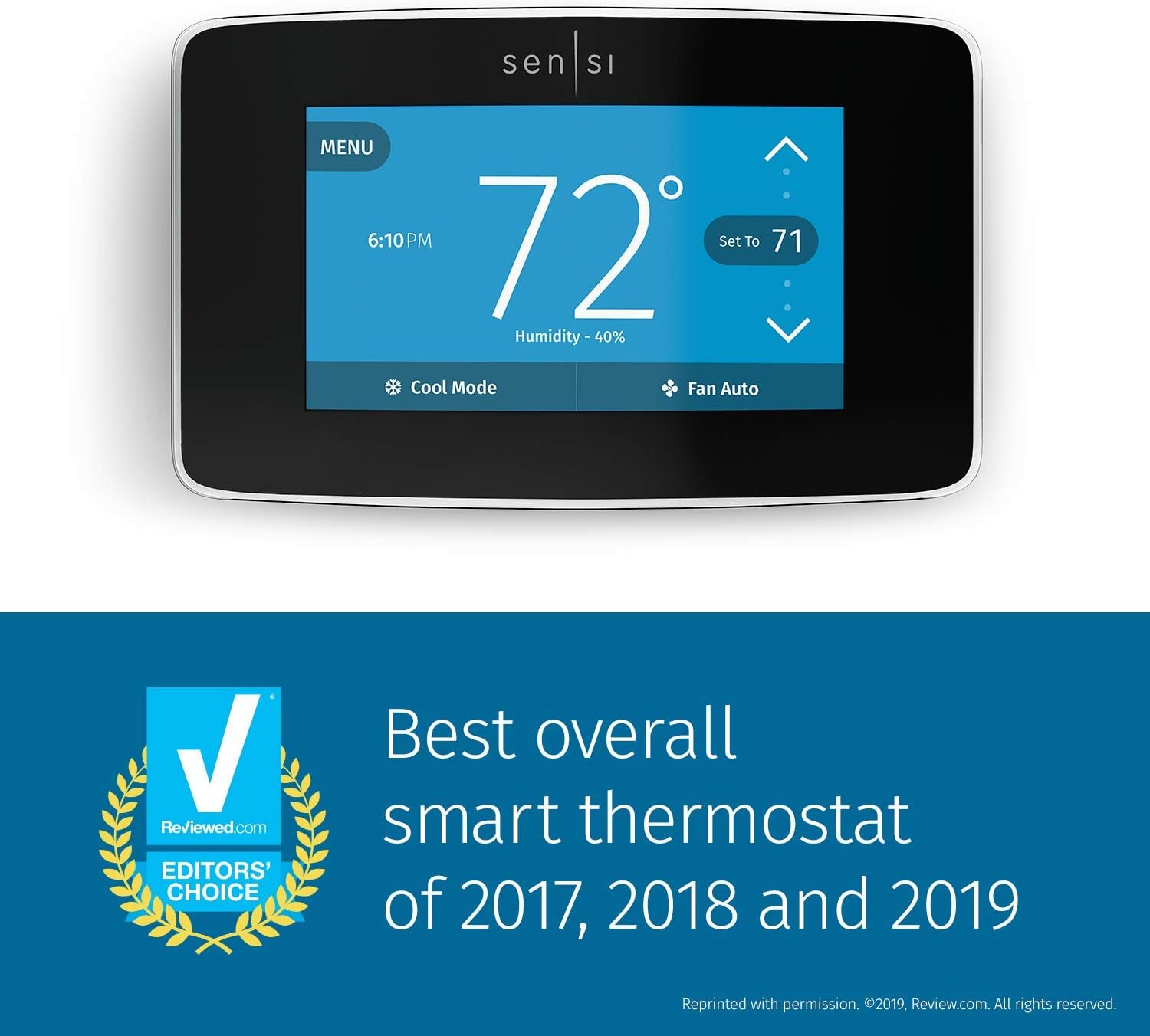 EMERSON Sensi Touch Wi-Fi Smart Thermostat with Touchscreen Color Display, Works with Alexa, Energy Star Certified, C-wire Required, ST75W , White