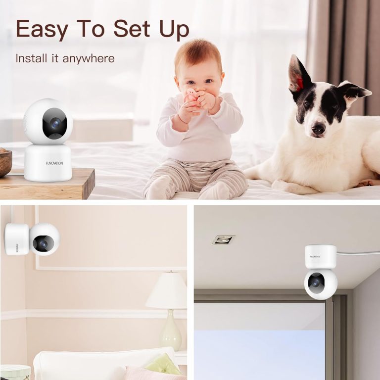 Funovation 3MP Indoor Security Camera, 360° PTZ 2.4G WiFi Only Cameras for Home Security/Baby Monitor, Plug-in Pet Camera with Phone App for Dog/Cat, 2-Way Talk, Night Vision, Auto Tracking, SD/Cloud