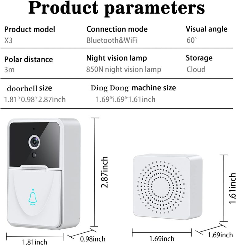 New Smart Wireless Remote Video Doorbell with Chime, Home Intercom HD Night Vision WiFi Security Doorbell, Cloud Storage, 2-Way Audio