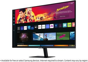 SAMSUNG 32" M70B Series 4K UHD USB-C Smart Monitor & Streaming TV, 4ms, 60Hz, HDR10, Wireless Display, Gaming and IoT Hubs, Alexa Built in, LS32BM702UNXGO, 2022, Black