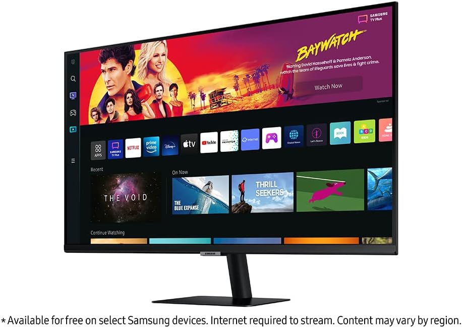 SAMSUNG 32″ M70B Series 4K UHD USB-C Smart Monitor & Streaming TV, 4ms, 60Hz, HDR10, Wireless Display, Gaming and IoT Hubs, Alexa Built in, LS32BM702UNXGO, 2022, Black