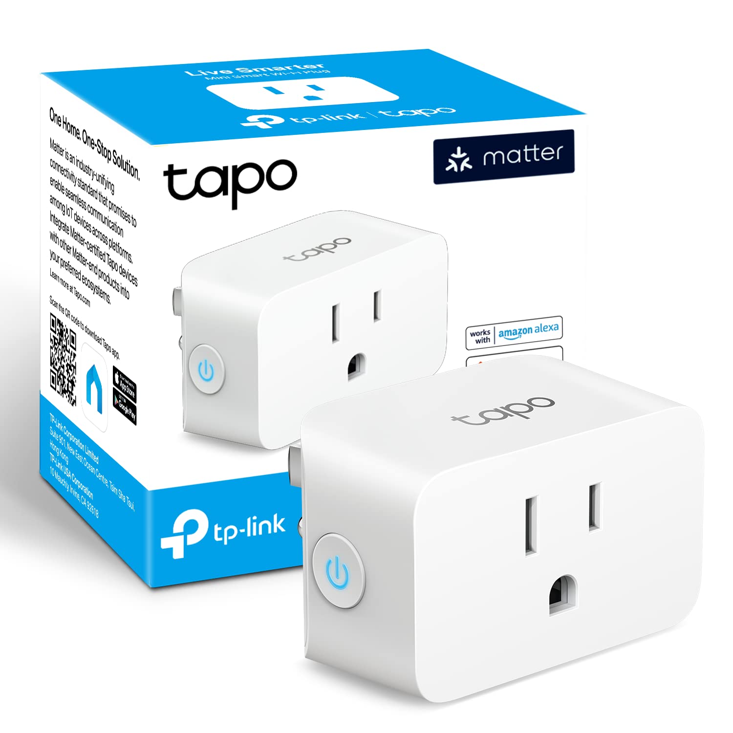 TP-Link Tapo Matter Supported Smart Plug Mini, Compact Design, 15A/1800W Max, Super Easy Setup, Works with Apple Home, Alexa & Google Home, UL Certified, 2.4G Wi-Fi Only, White, Tapo P125M(3-Pack)