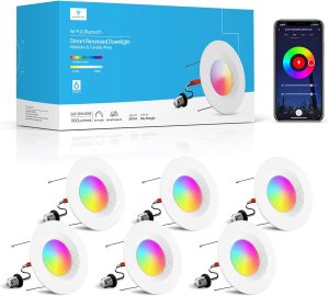 TRAMSMART 6 Inch Smart LED Recessed Lights 4 Pack， 13W 1100LM Retrofit LED Recessed Lighting RGBCW Color Changing Dimmable Can Lights, Downlight Work with Alexa/Google Assistant