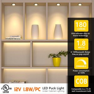 VST Smart Under Cabinet Lighting Work with Alexa Google Assistant App Remote Control, Recessed or Surface Mount 12V 2W/pc Puck Light for Kitchen Under Counter, Display Case, 6 Pack 3000K~6000K.