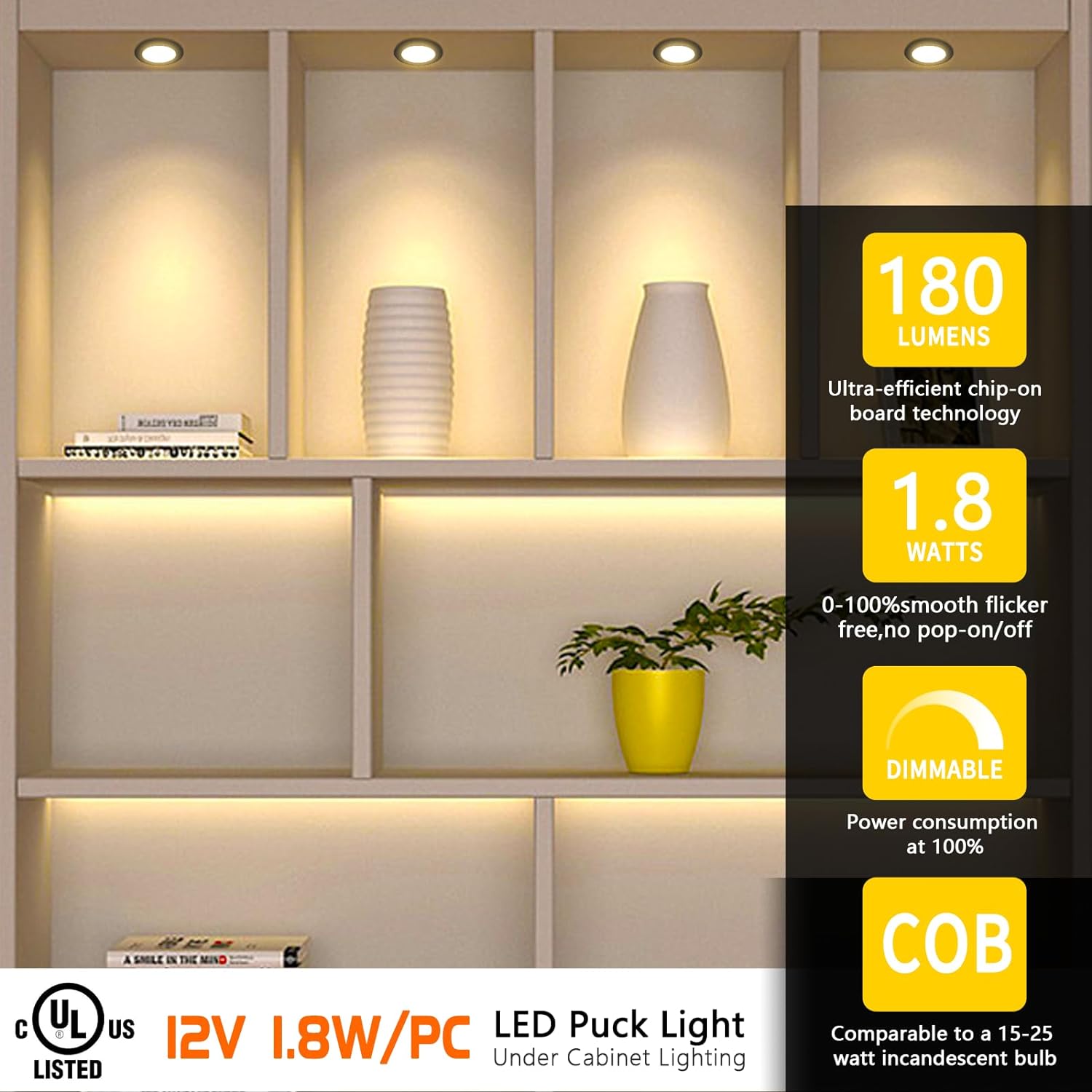 VST Smart Under Cabinet Lighting Work with Alexa Google Assistant App Remote Control, Recessed or Surface Mount 12V 2W/pc Puck Light for Kitchen Under Counter, Display Case, 6 Pack 3000K~6000K.