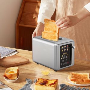 WHALL Touch Screen Toaster 2 slice, Stainless Steel Digital Timer Toaster with Sound Function, Smart Extra Wide Slots Toaster with Bagel, Cancel, Defrost, 6 Bread Types & 6 Shade Settings