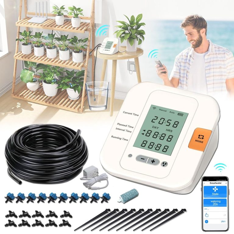 WiFi Automatic Watering Devices, Self Plant Waterer System with Remotely Control via APP,LED Display Drip Irrigation Kit for Potted Plants,Smart Watering Timer for House/Outdoor/Garden