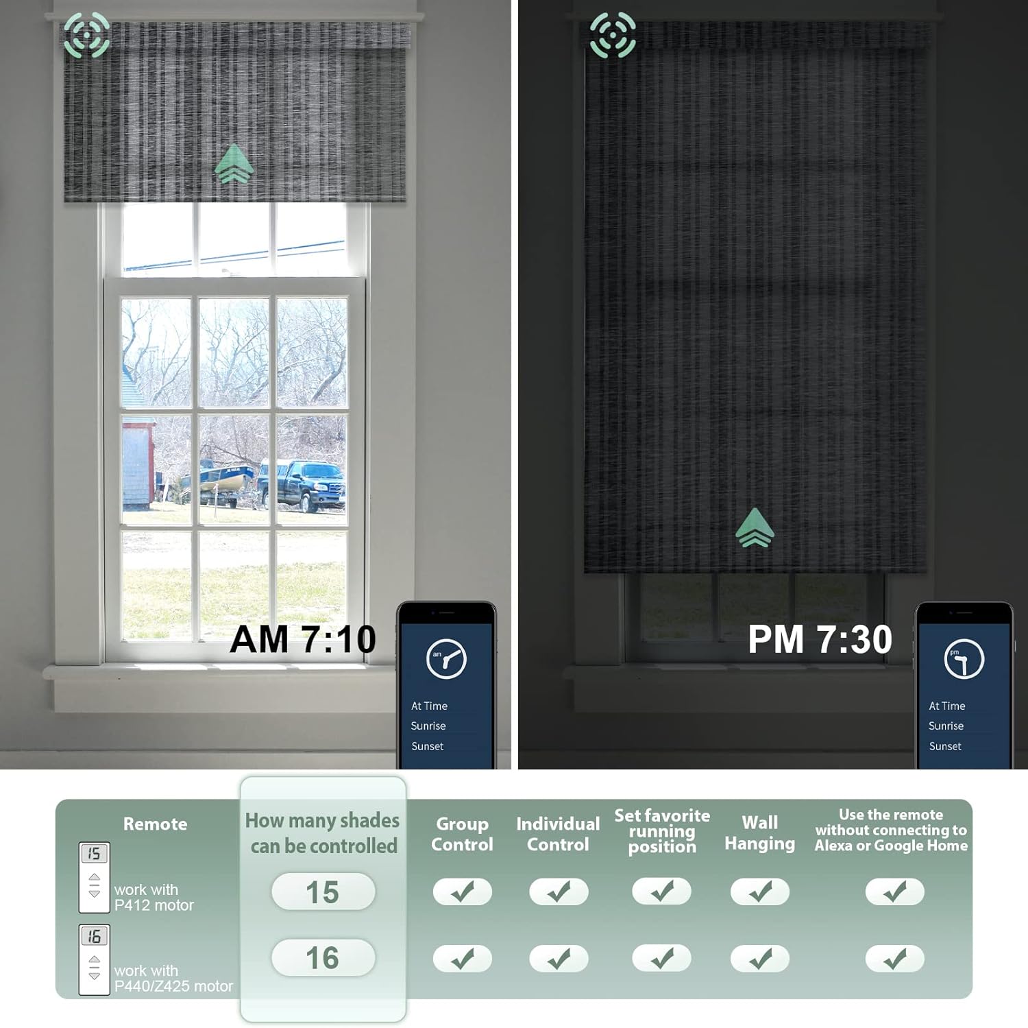 Yoolax Motorized Window Shade Work with Alexa, Smart Blind Customize Size, Half-Shading Automatic Rechargeable Battery Solar Safety for Home Office, Fabric Samples of Motorized Shade, Multi-Color